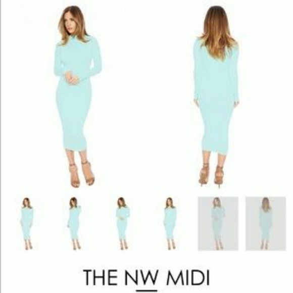The NW midi mock neck long sleeve dress mint blue - Picture 1 of 6